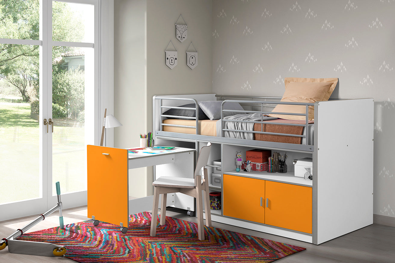 Vipack Bonny Mid Sleeper Kids Bed with Desk & Storage - Orange