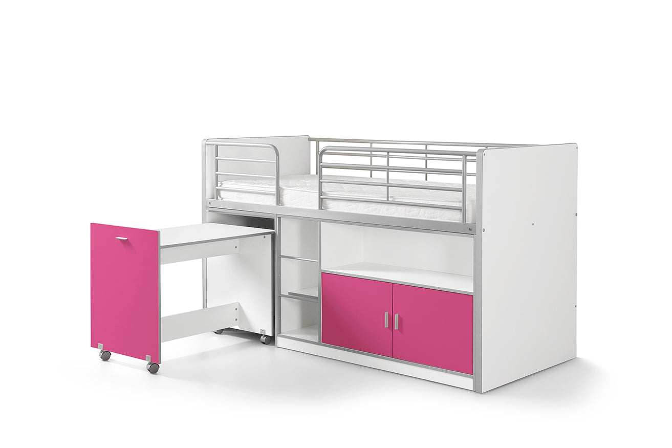 Vipack Bonny Mid Sleeper Kids Bed with Desk & Storage - Fuchsia Pink