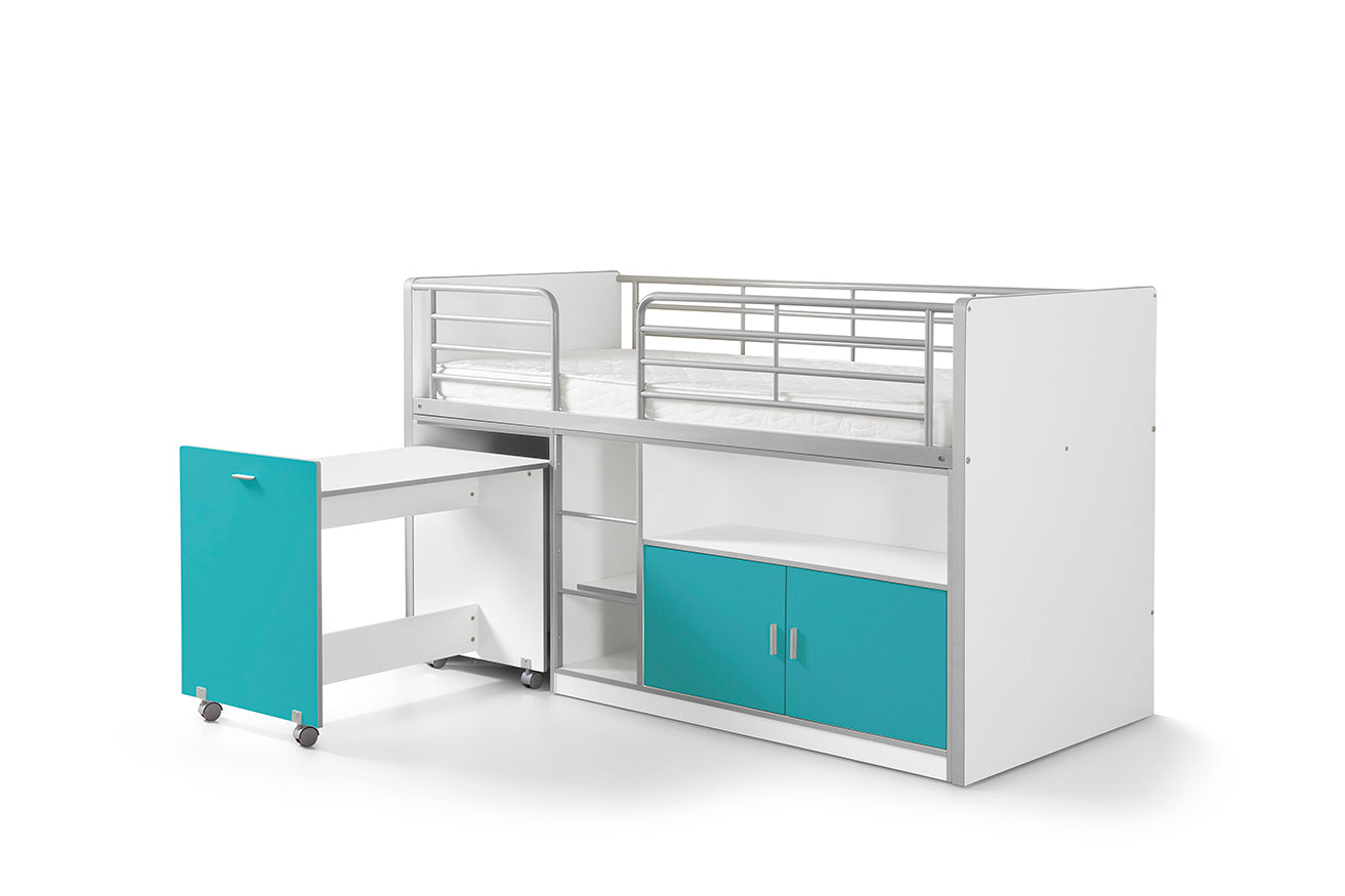 Vipack Bonny Mid Sleeper Kids Bed with Desk & Storage - Turquoise Blue