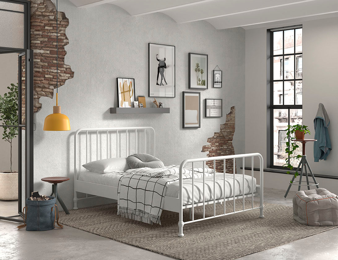 Vipack Bronxx Kids Metal Double Bed 140cm x 200cm - White