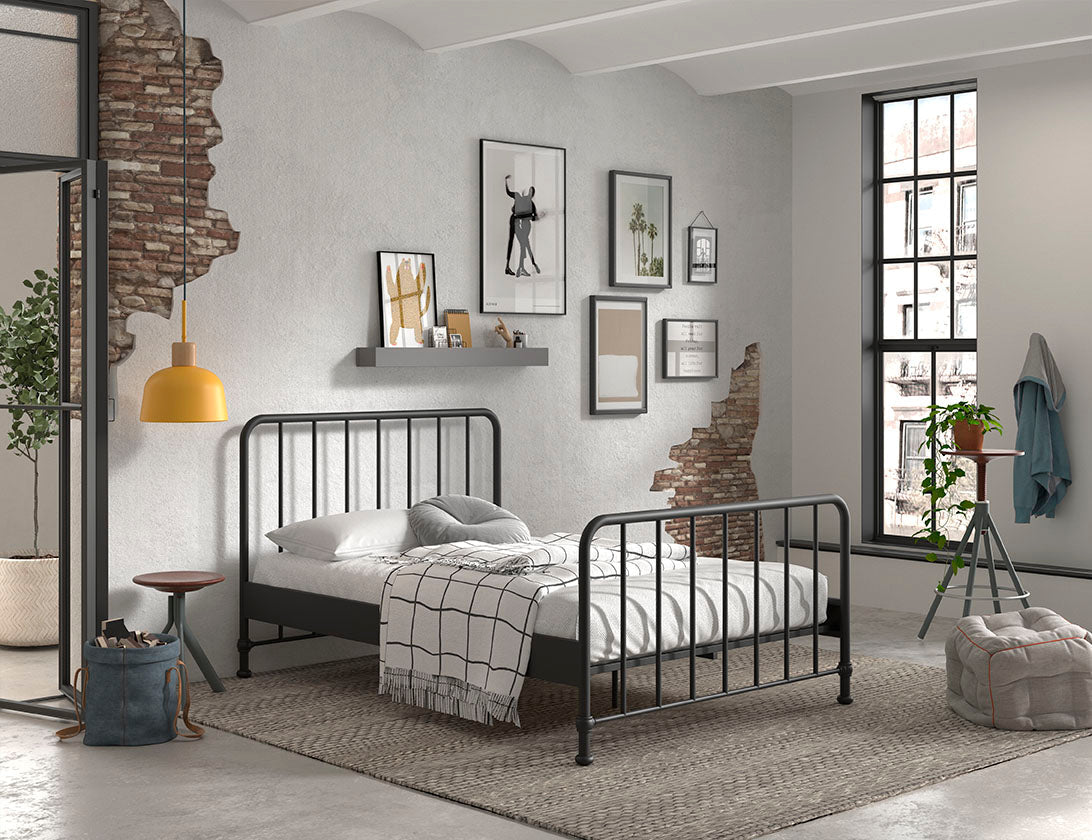 Vipack Bronxx Kids Metal Double Bed 140cm x 200cm - Black