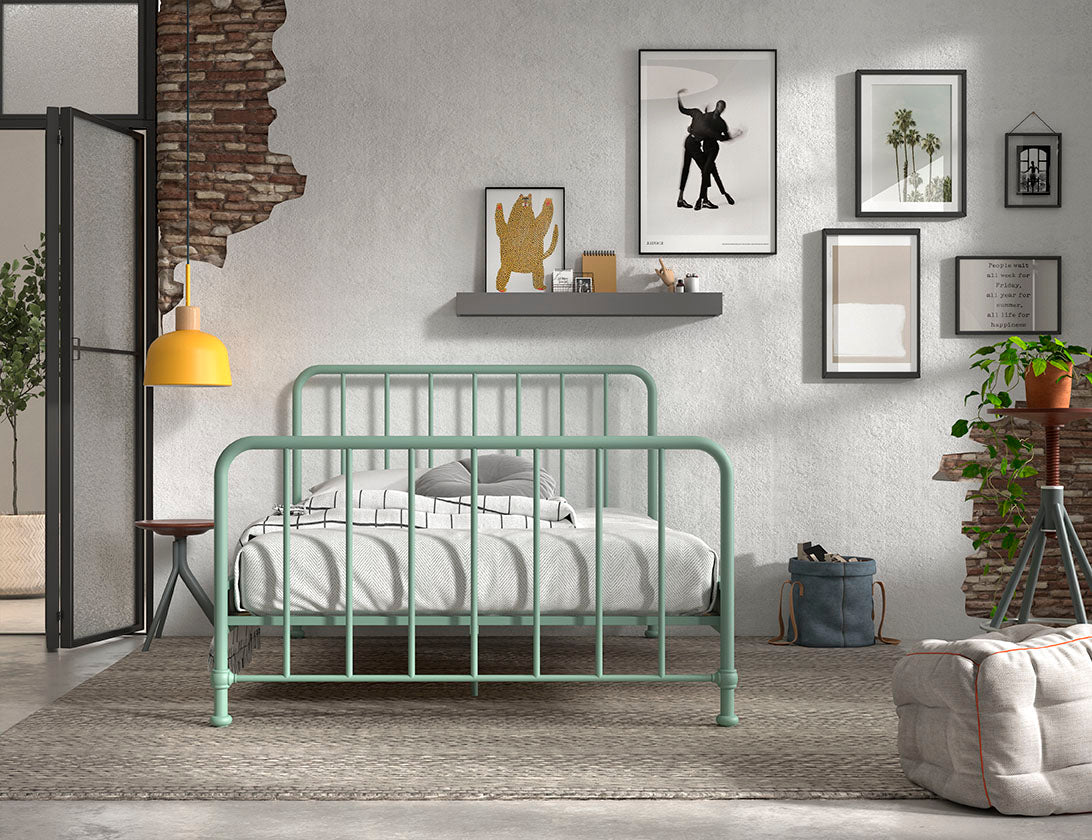 Vipack Bronxx Kids Metal Double Bed 140cm x 200cm - Olive Green