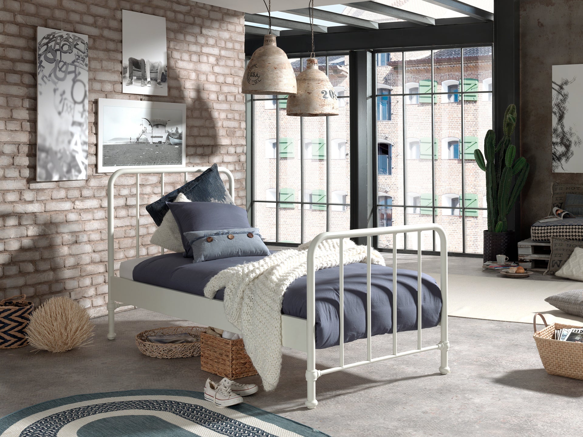 Vipack Bronxx Kids Single Metal Bed with Bedside Locker - White