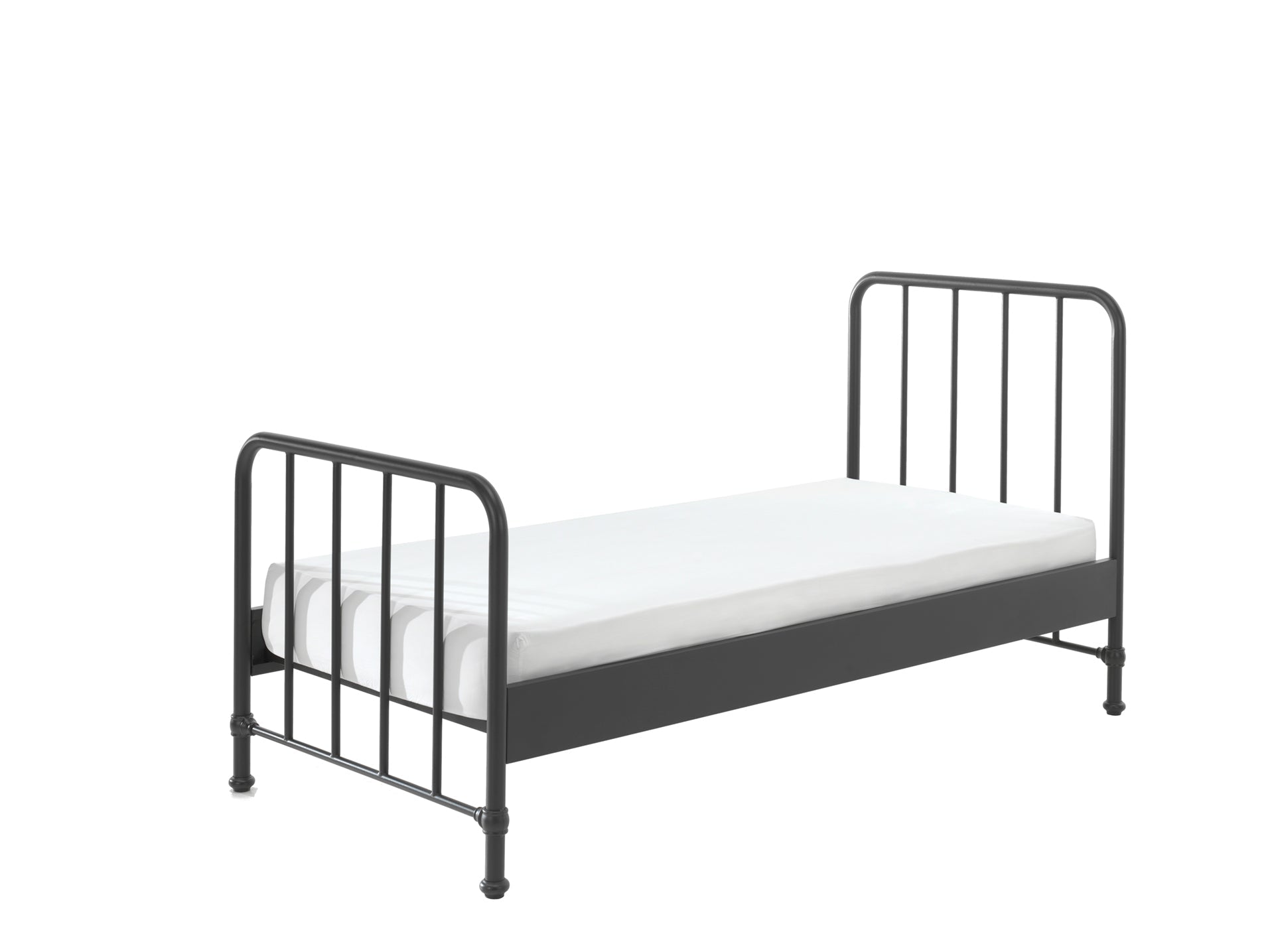 Vipack Bronxx Kids Single Metal Bed with Bedside Locker - Black