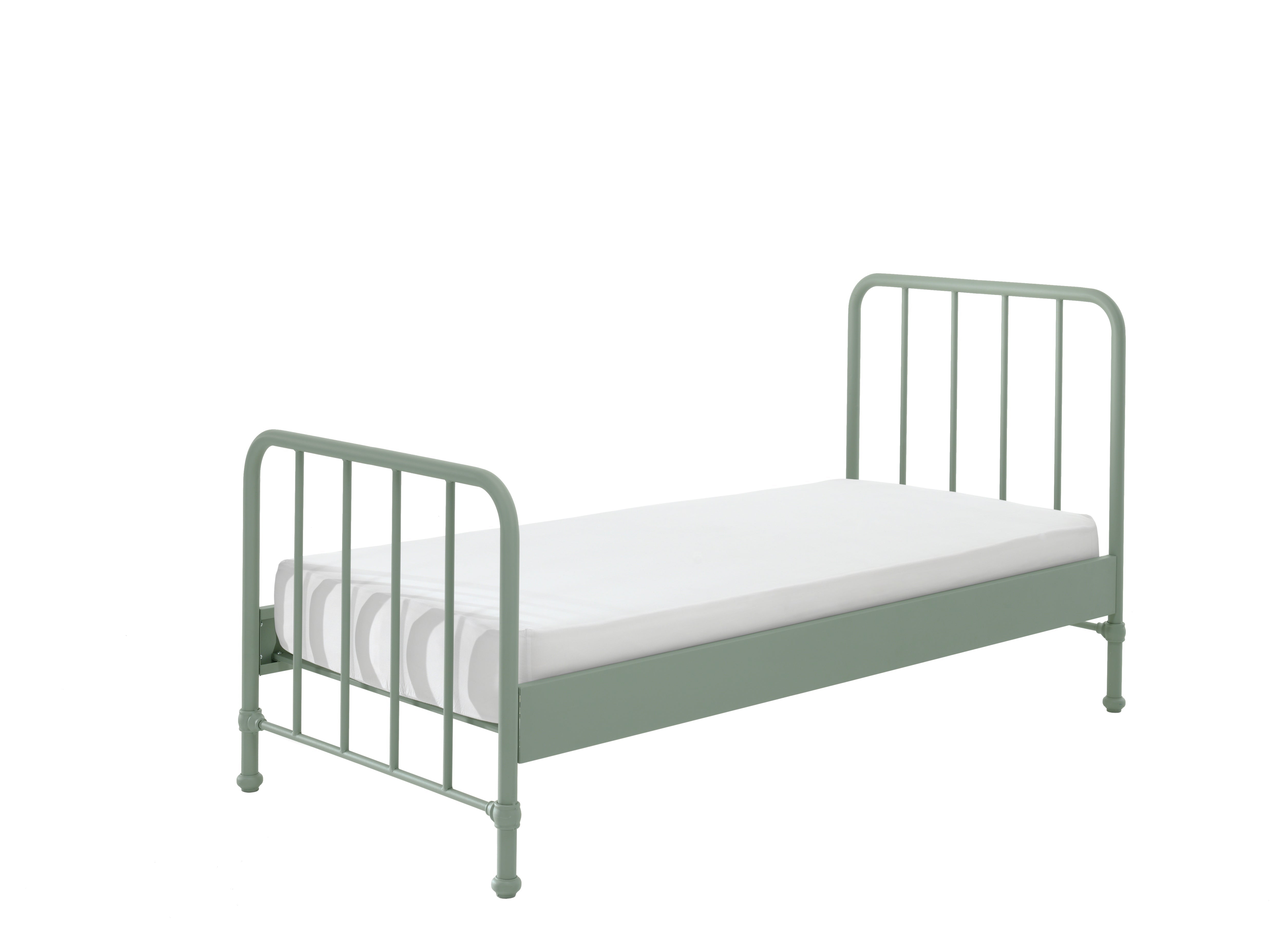 Vipack Bronxx Kids Single Metal Bed with Bedside Locker - Olive Green
