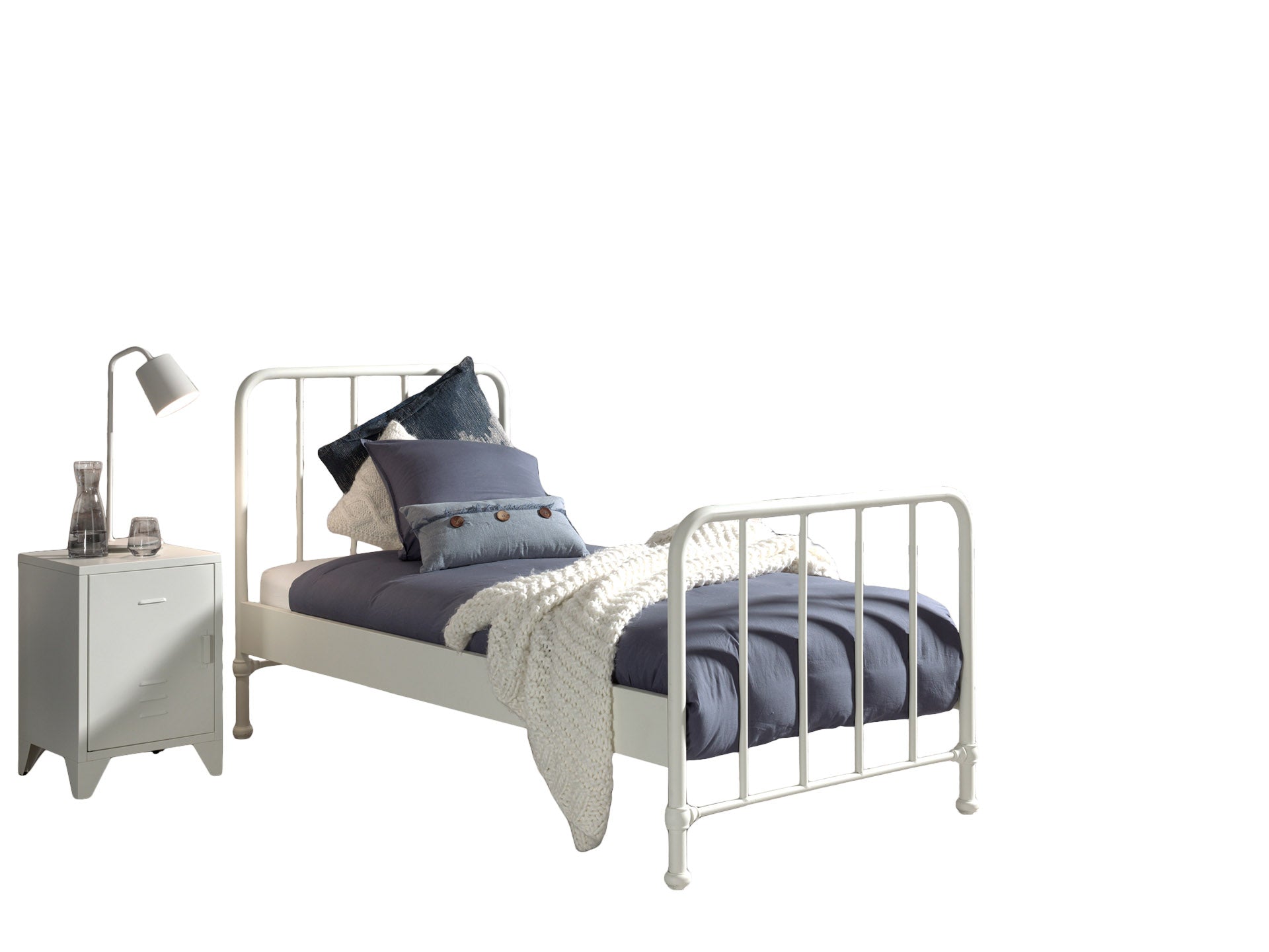 Vipack Bronxx Kids Single Metal Bed with Bedside Locker - White