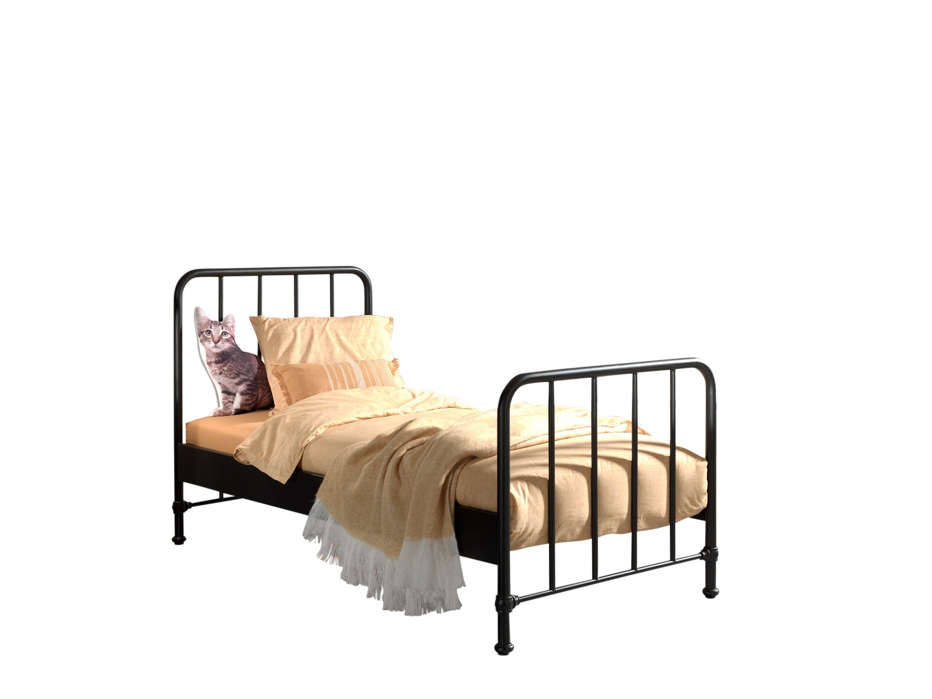 Vipack Bronxx Kids Single Metal Bed with Bedside Locker - Black