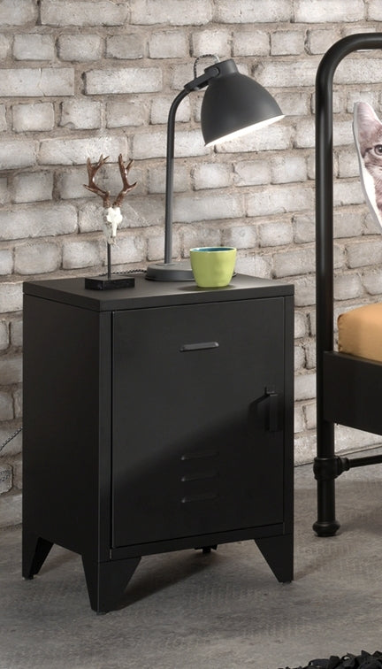 Vipack Bronxx Kids Single Metal Bed with Bedside Locker - Black
