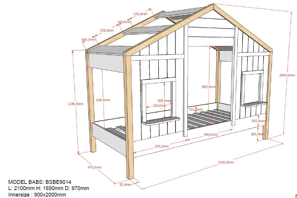 Vipack Babs Kids House Bed - White & Natural