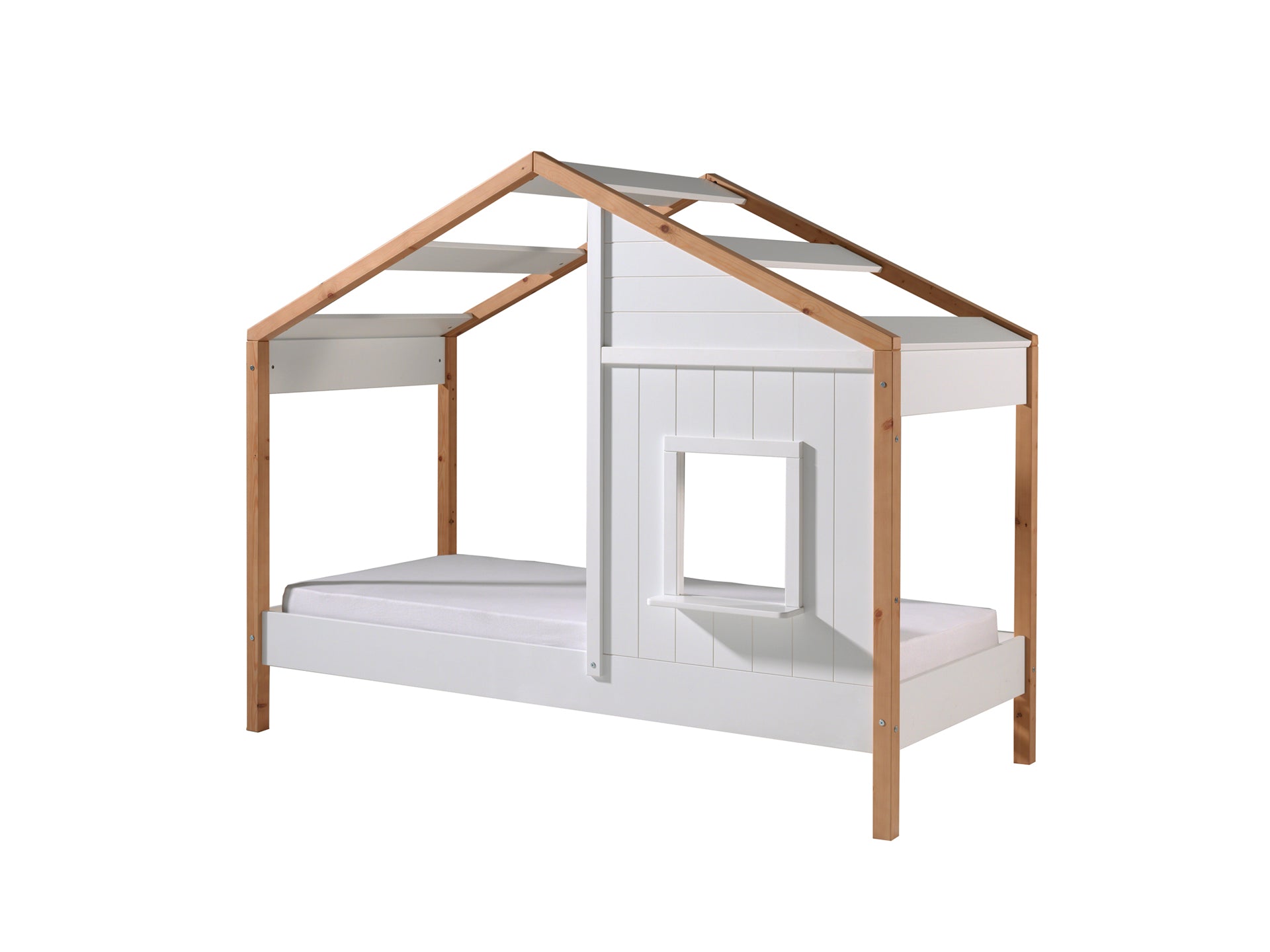 Vipack Babs Kids Cabana House Bed With Trundle - White & Natural