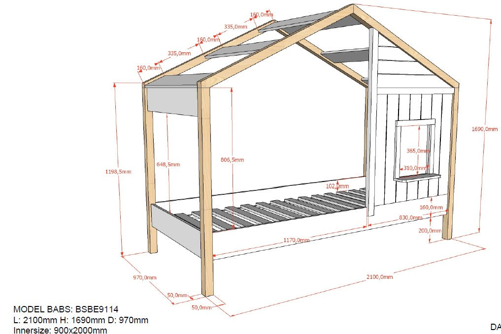 Vipack Babs Kids Cabana House Bed With Trundle - White & Natural