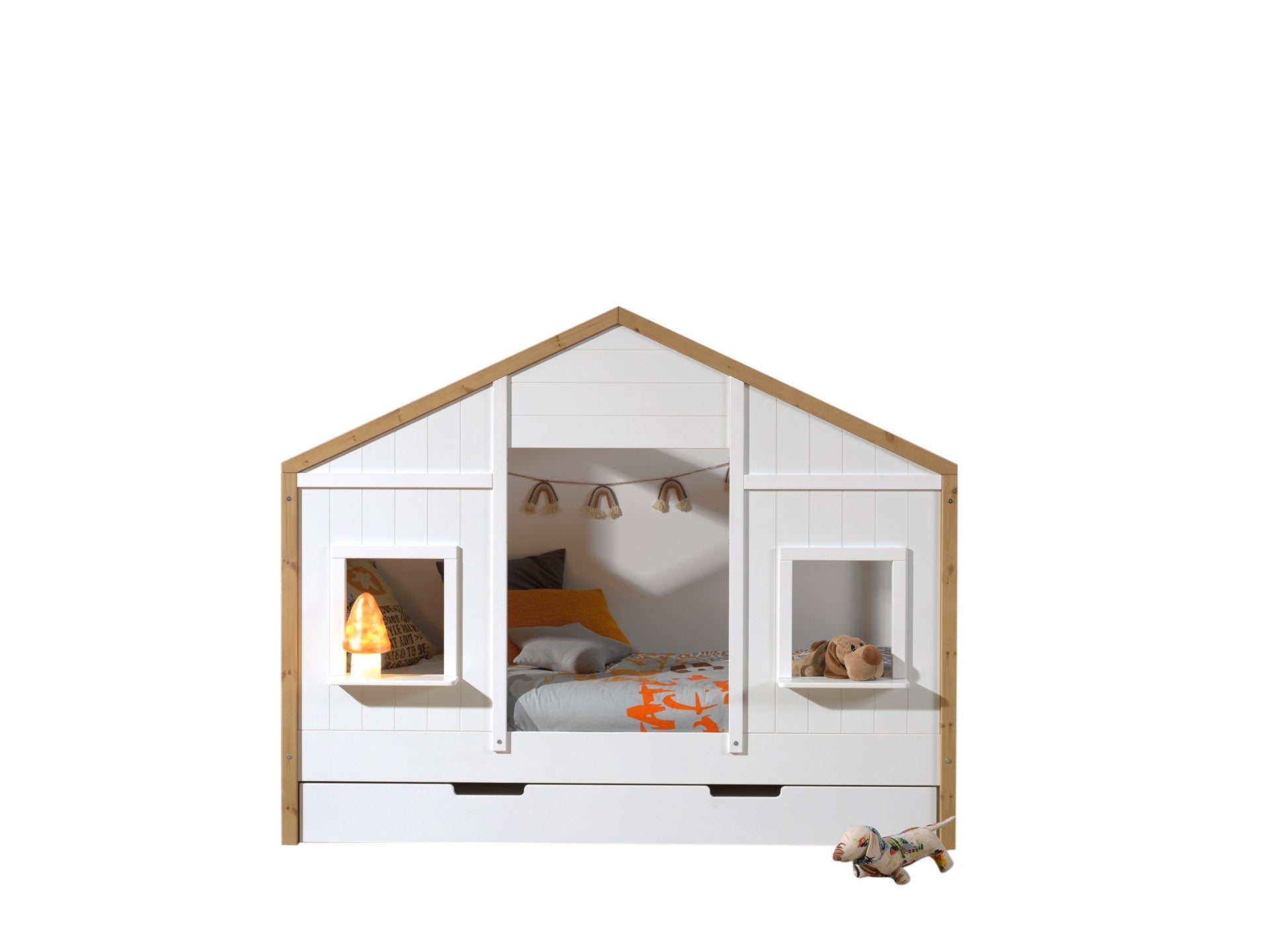 Vipack Babs Kids House Bed With Trundle - White & Natural