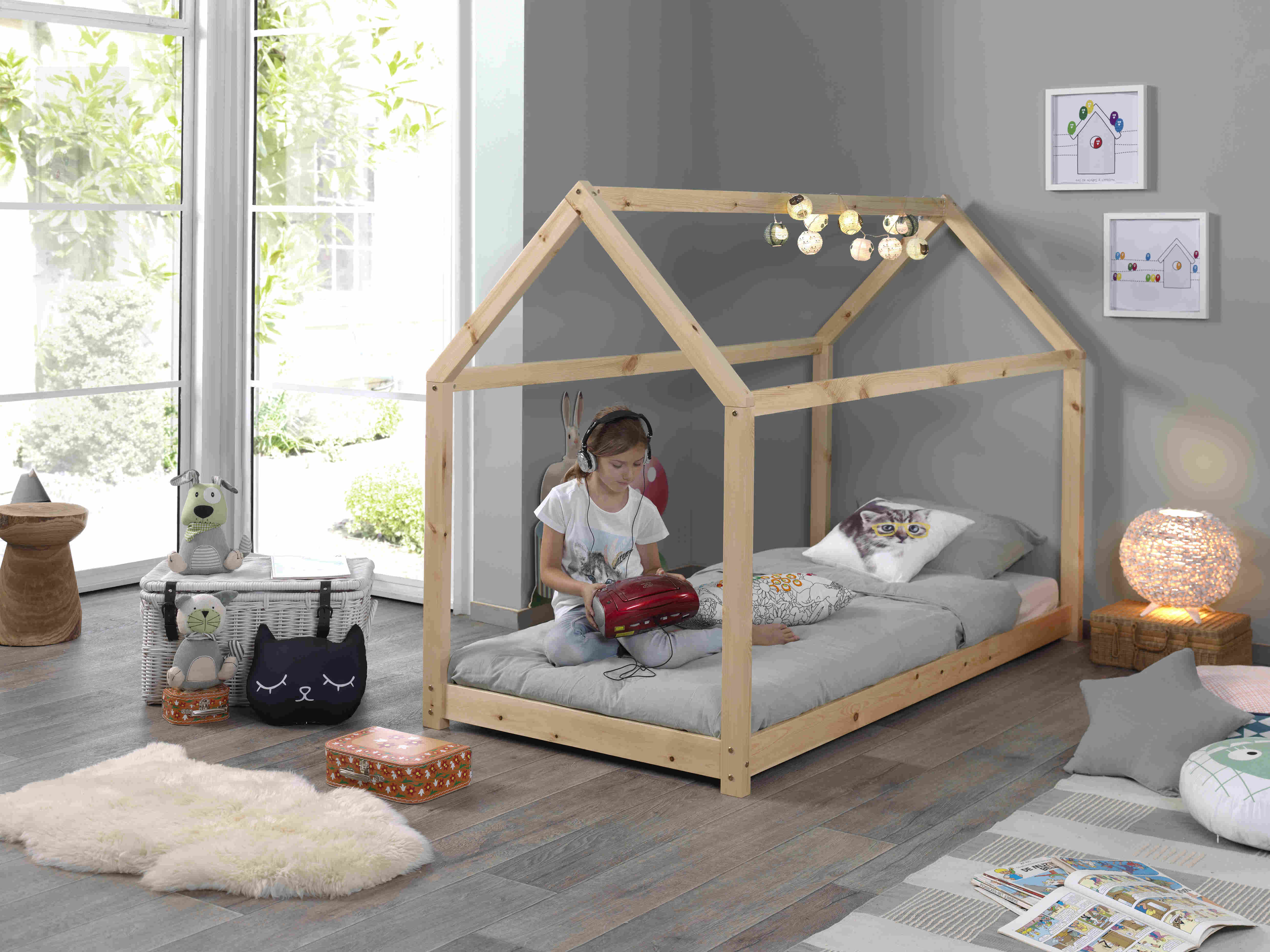 Vipack Cabane Kids House Bed - Natural Wood