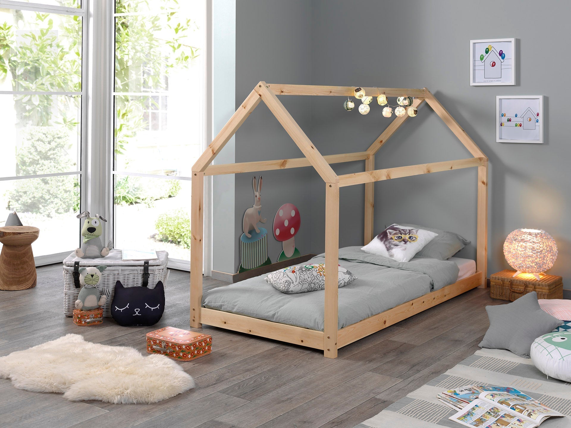 Vipack Cabane Kids House Bed - Natural Wood