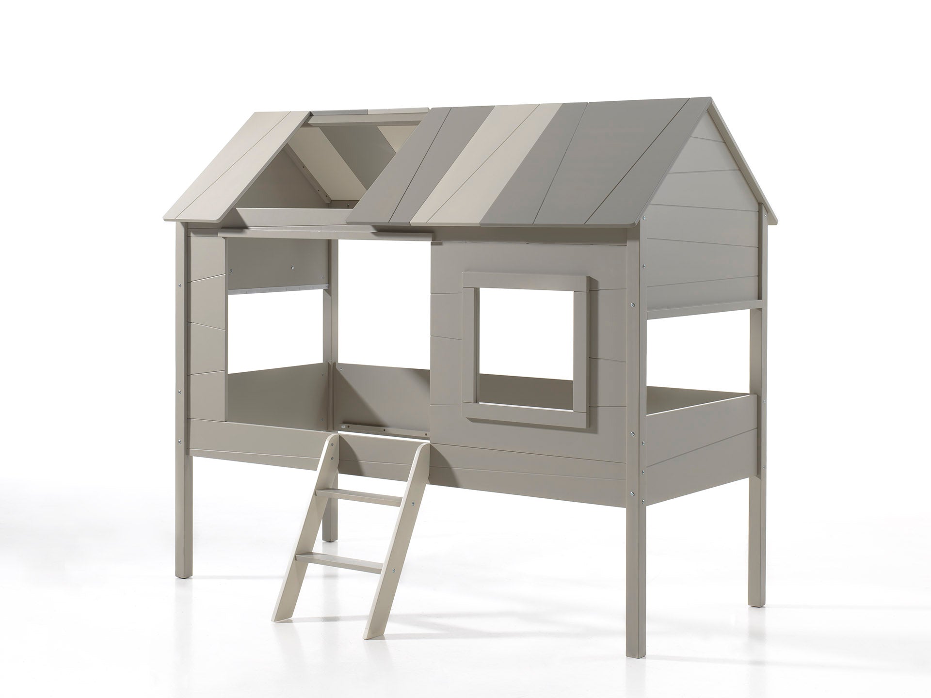 Vipack Charlotte Kids Treehouse Bed With Fabric Blinds - Grey & Beige