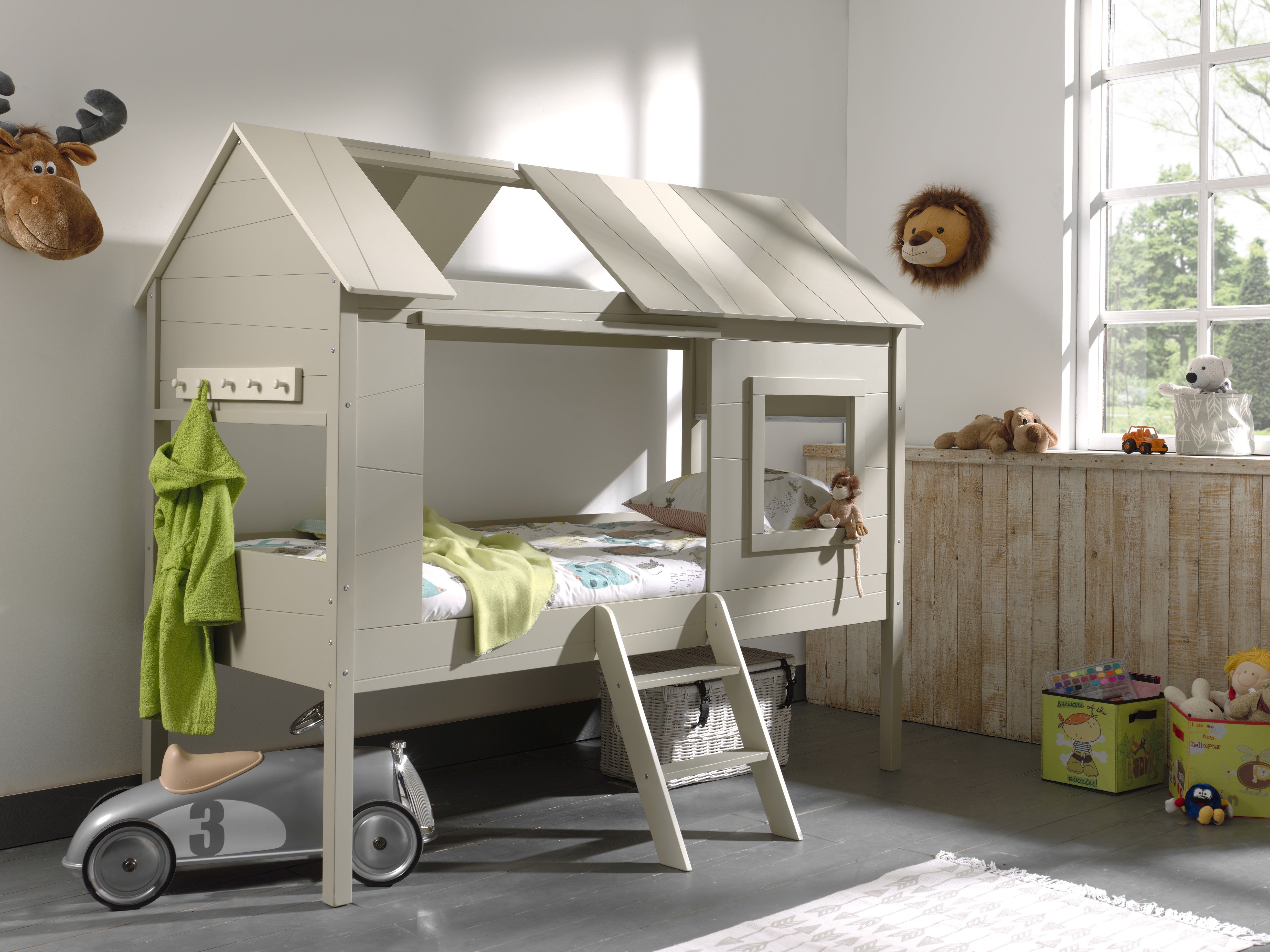 Vipack Charlotte Kids Treehouse Bed With Slatted Frame - Grey & Beige