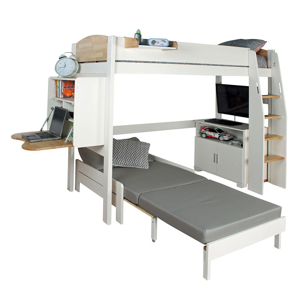 Urban Birch High Sleeper 2 Bed with Sofa Bed, 2 Door Storage & Pull Down Desk