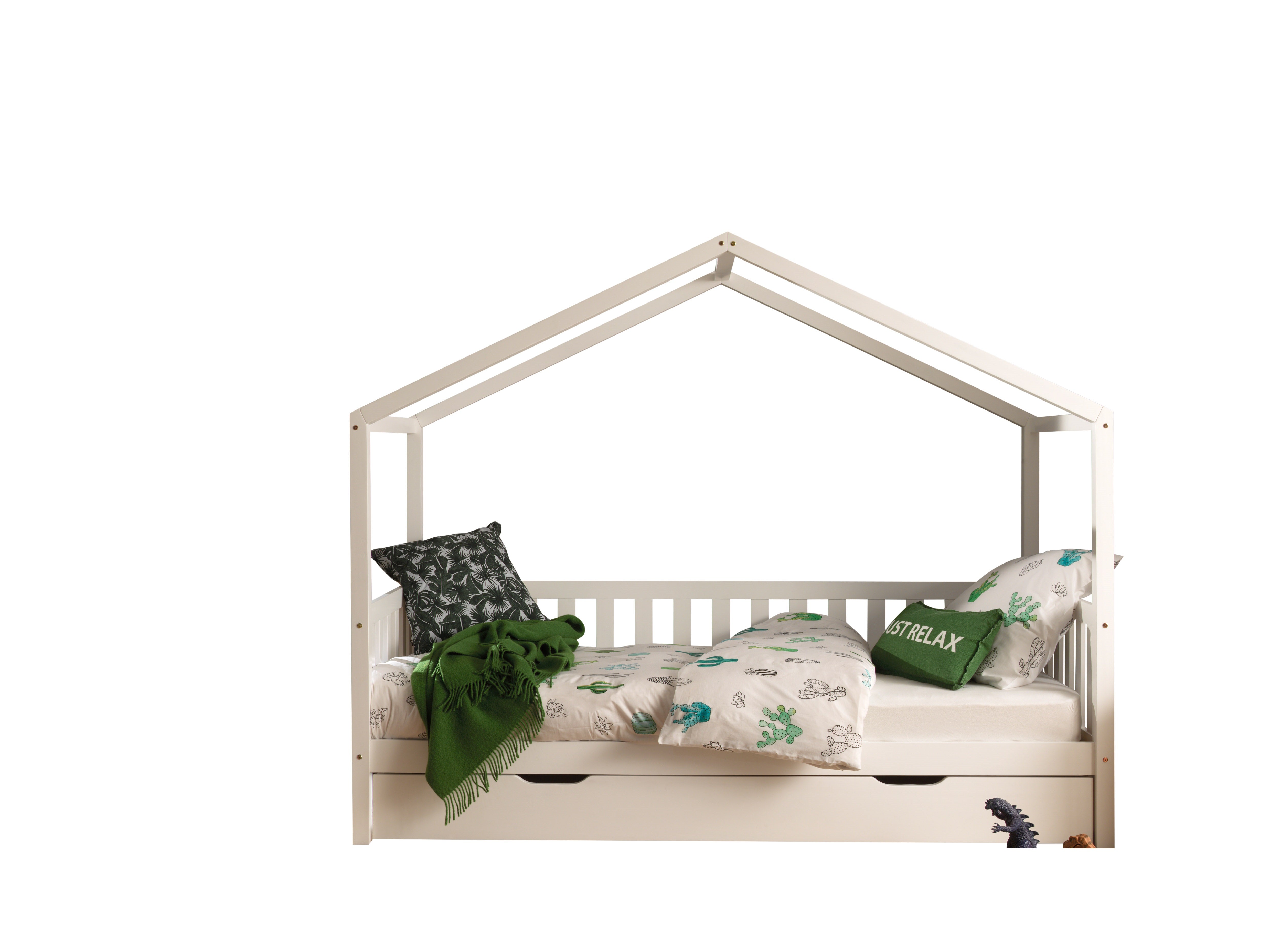 Vipack Dallas Kids House Slatted Day Bed With Trundle - White