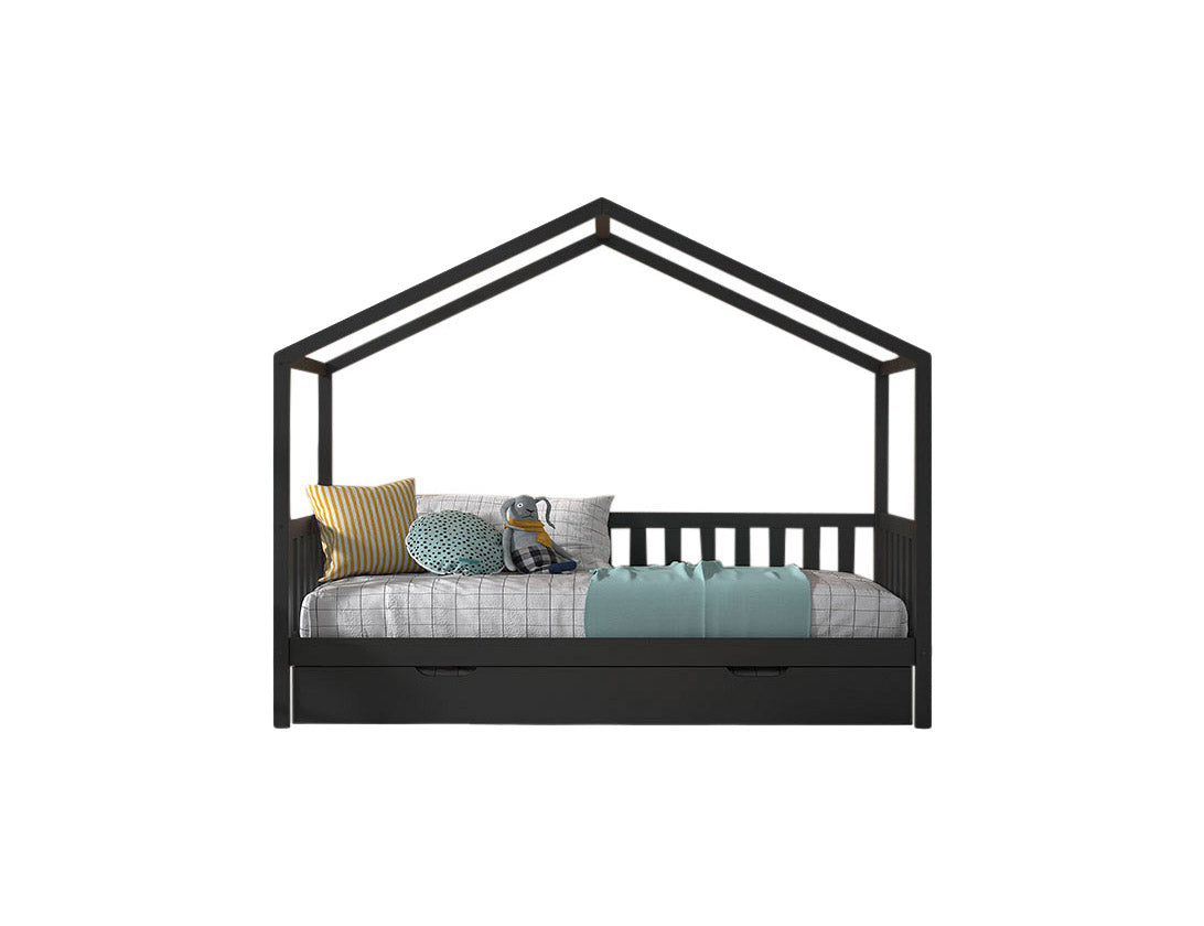 Vipack Dallas Kids House Slatted Day Bed With Trundle - Anthracite