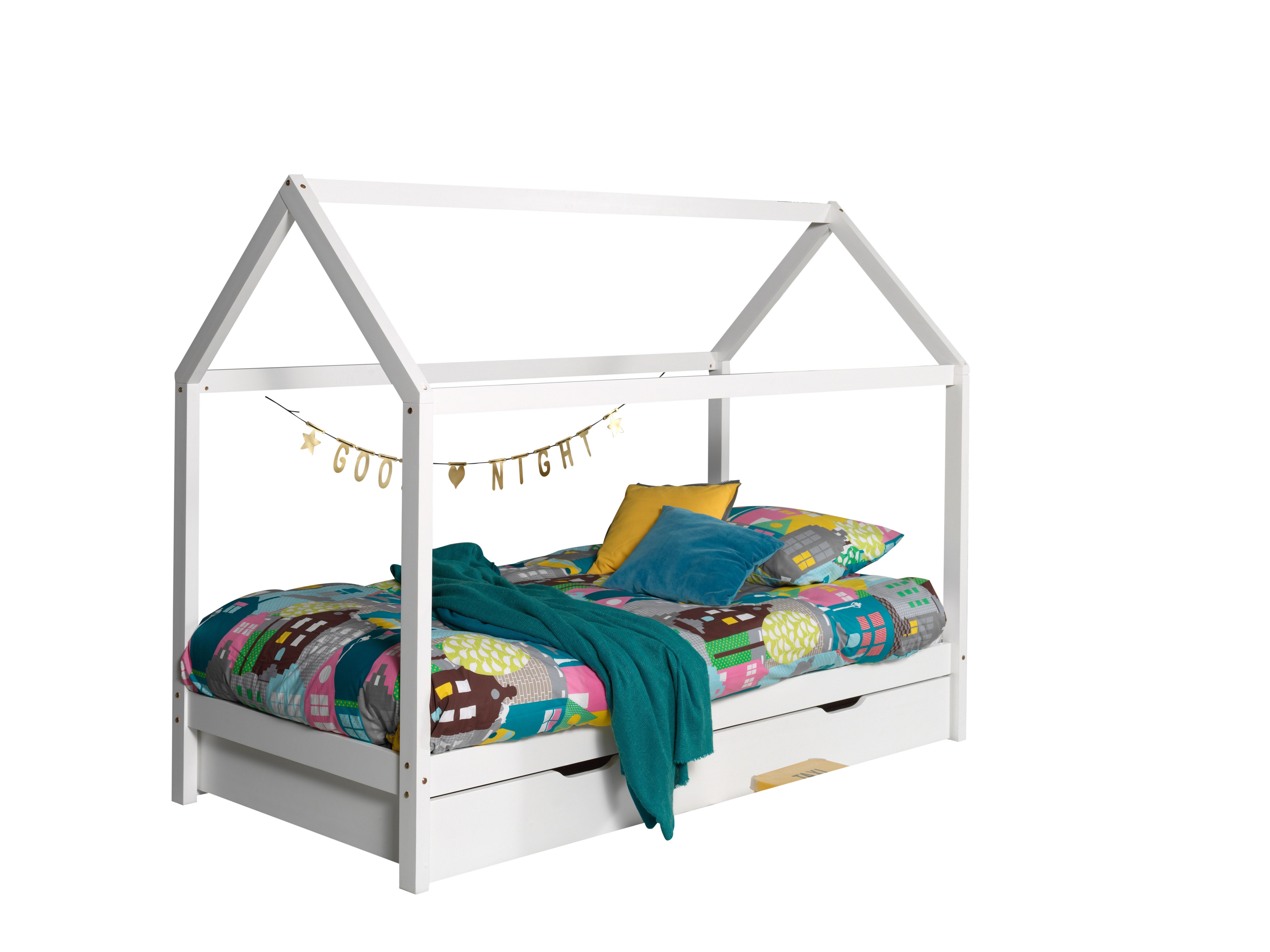 Vipack Dallas Kids House Bed With Trundle - White