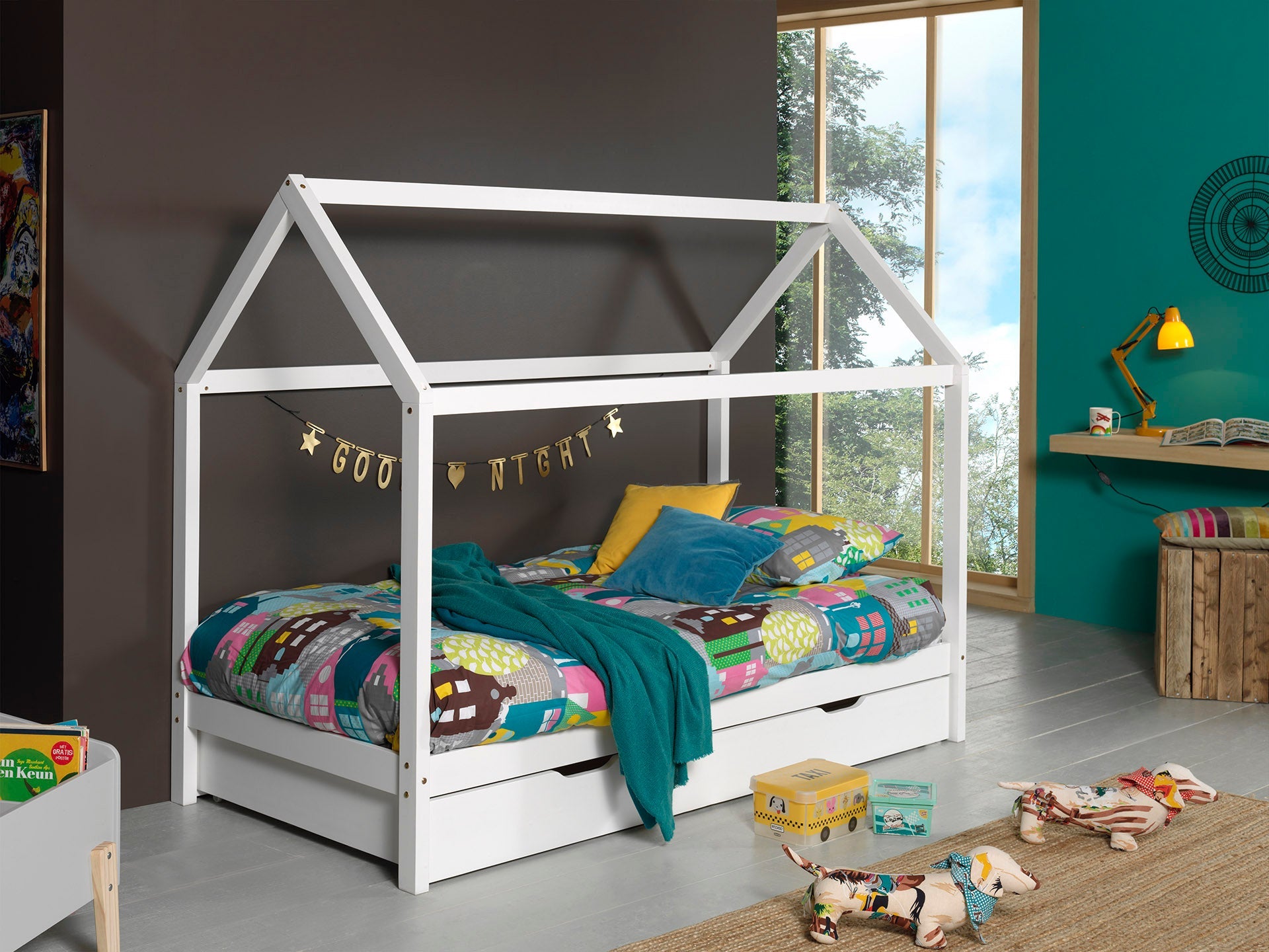 Vipack Dallas Kids House Bed With Trundle - White