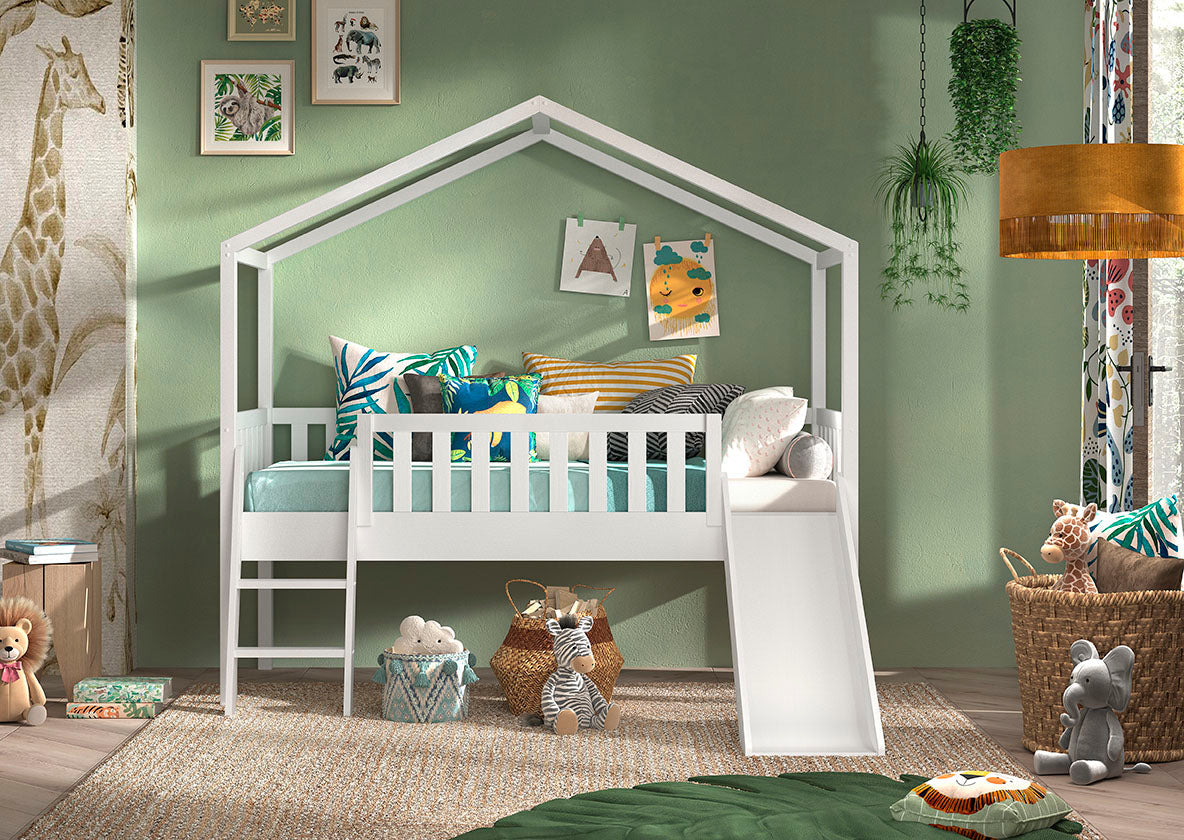Vipack Dallas Kids House Bed with Slide - White