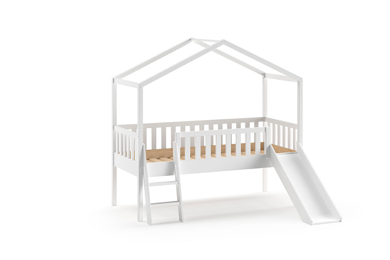 Vipack Dallas Kids House Bed with Slide - White