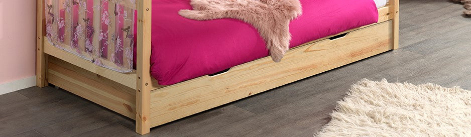 Vipack Dallas Kids House Slatted Day Bed With Trundle - Natural Wood