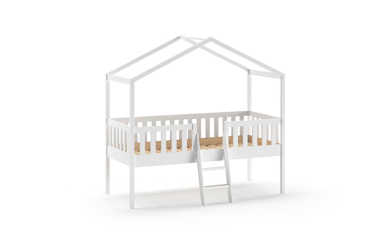 Vipack Dallas Kids House Bed with Ladder - White