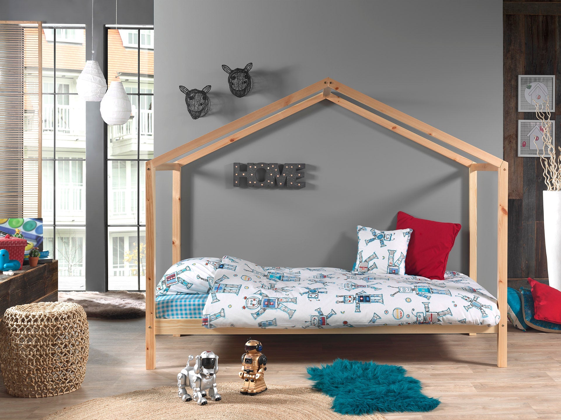 Vipack Dallas Kids House Bed With Fabric Canopy - Natural