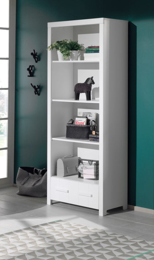 Vipack Erik Kids Single Bed With Slats, Bedside Drawer, 2 Door Wardrobe, Desk & Bookcase- White