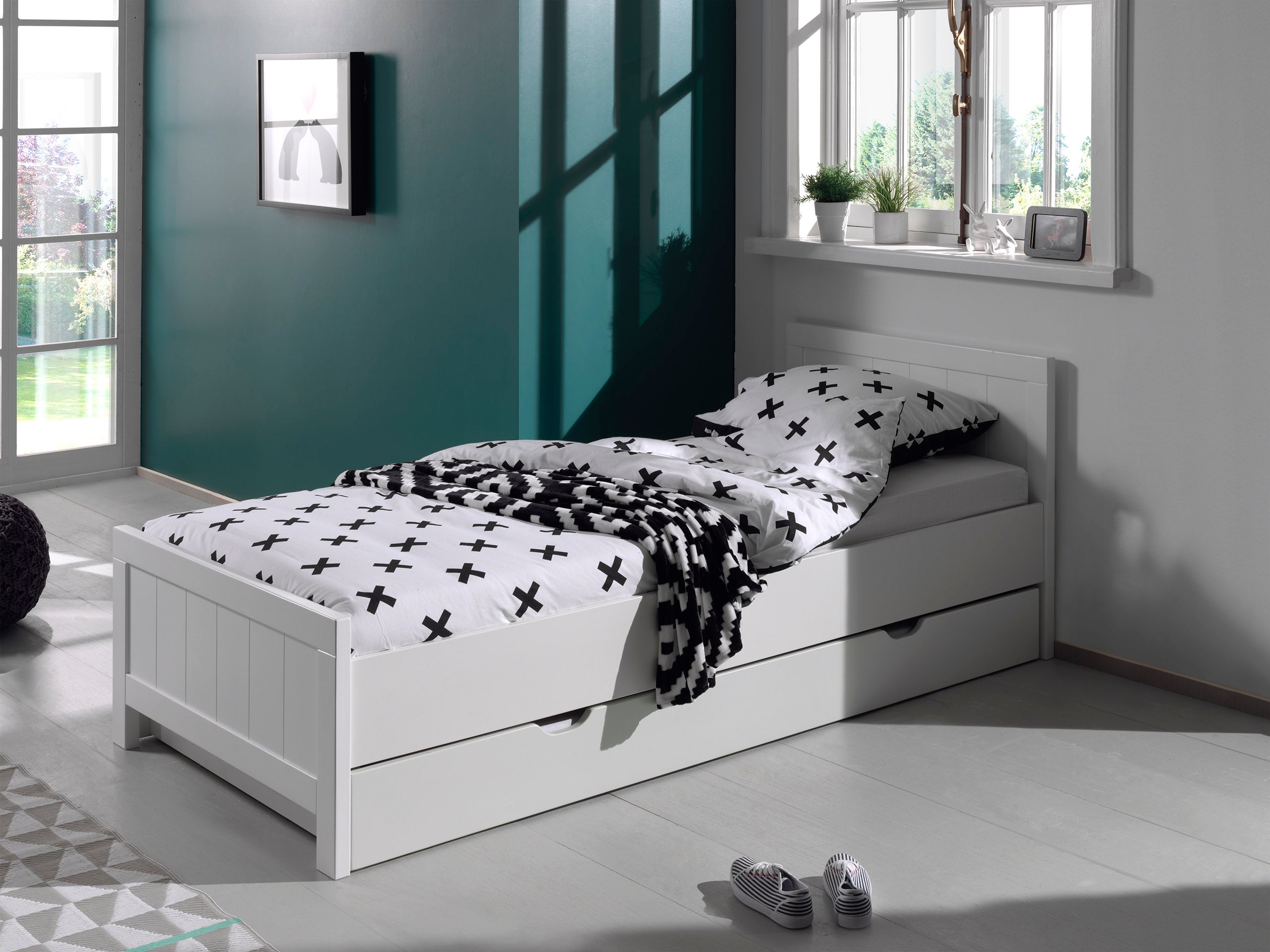 Vipack Erik Kids Single Bed With Slats & Trundle - White