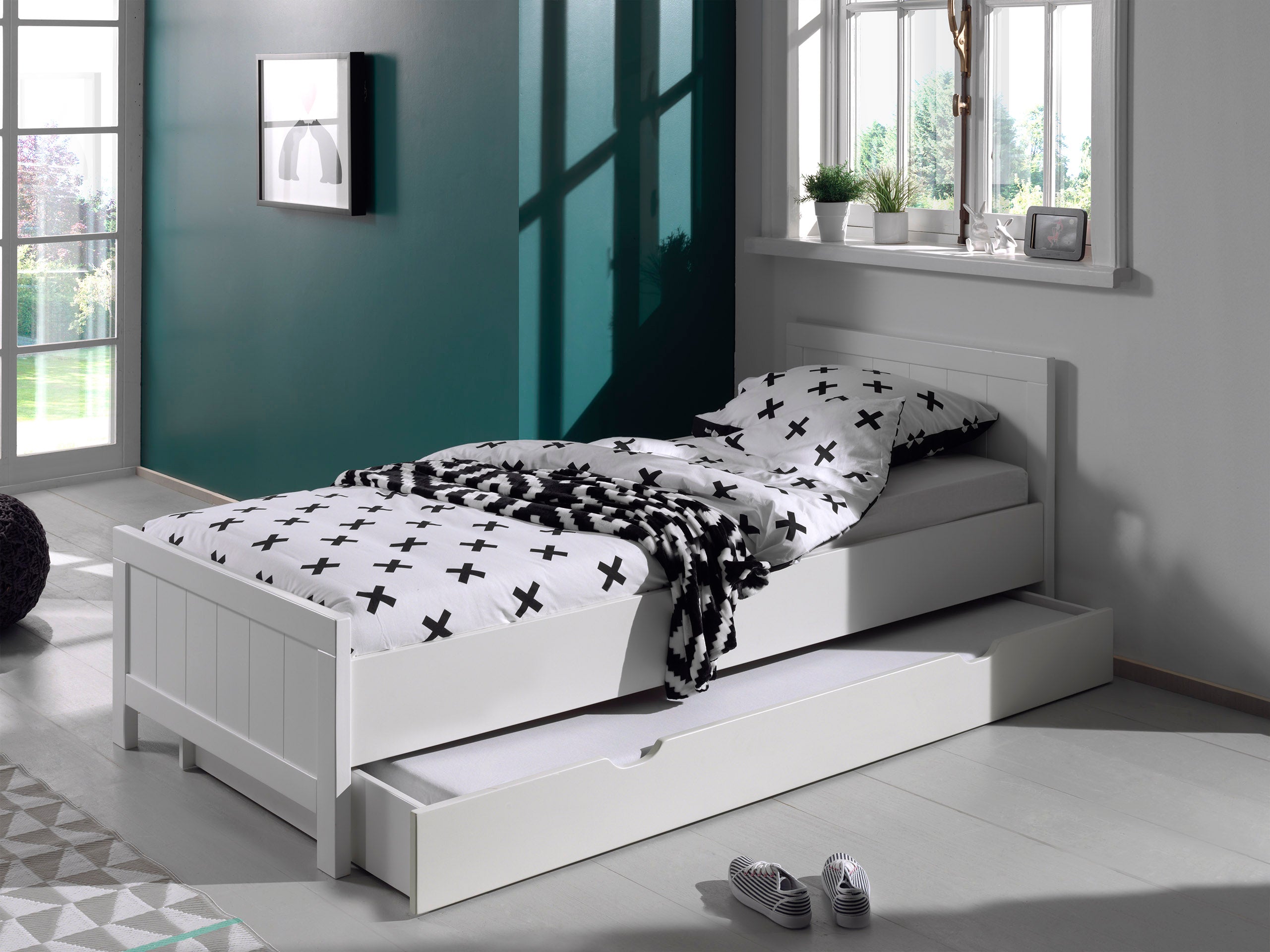Vipack Erik Kids Single Bed With Trundle - White