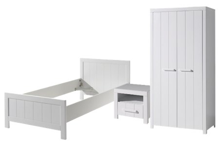 Vipack Erik Kids Single Bed With Bedside Drawer & 2 Door Wardrobe - White