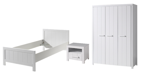 Vipack Erik Kids Single Bed With Bedside Drawer & 3 Door Wardrobe - White