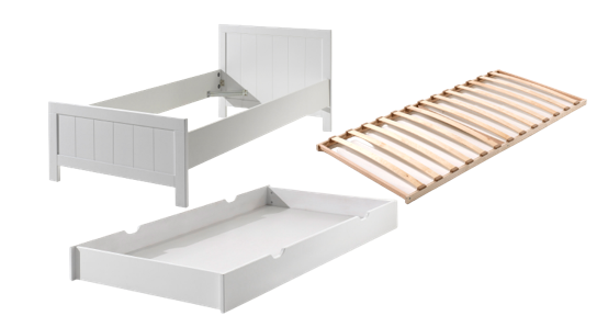 Vipack Erik Kids Single Bed With Slats & Trundle - White