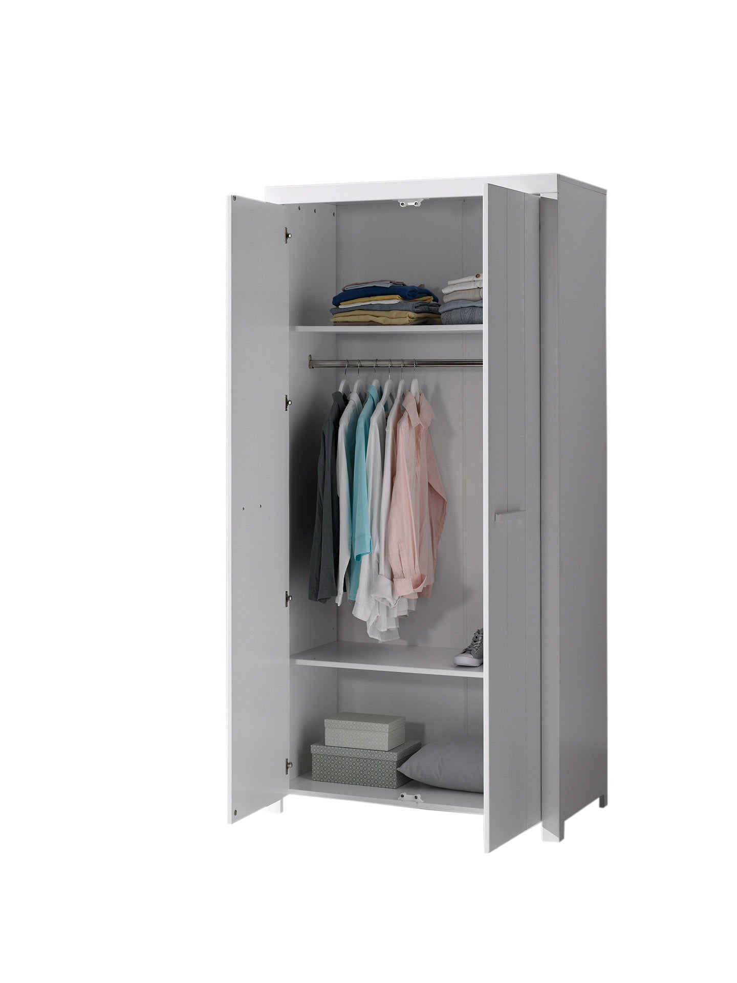 Vipack Erik Kids Single Bed With Slats, Bedside Drawer, 2 Door Wardrobe, Desk & Bookcase- White