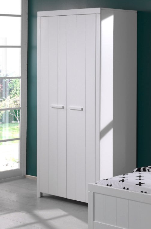 Vipack Erik Kids Single Bed With Slats, Bedside Drawer, 2 Door Wardrobe, Desk & Bookcase- White