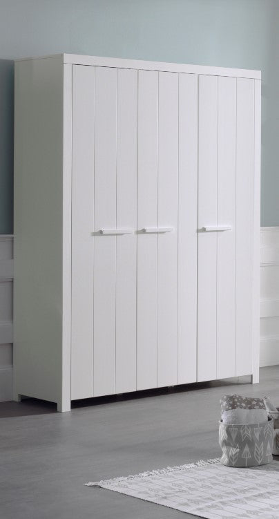 Vipack Erik Kids Single Bed With Slats, Trundle, Bedside Drawer, 3 Door Wardrobe, Desk & Bookcase - White