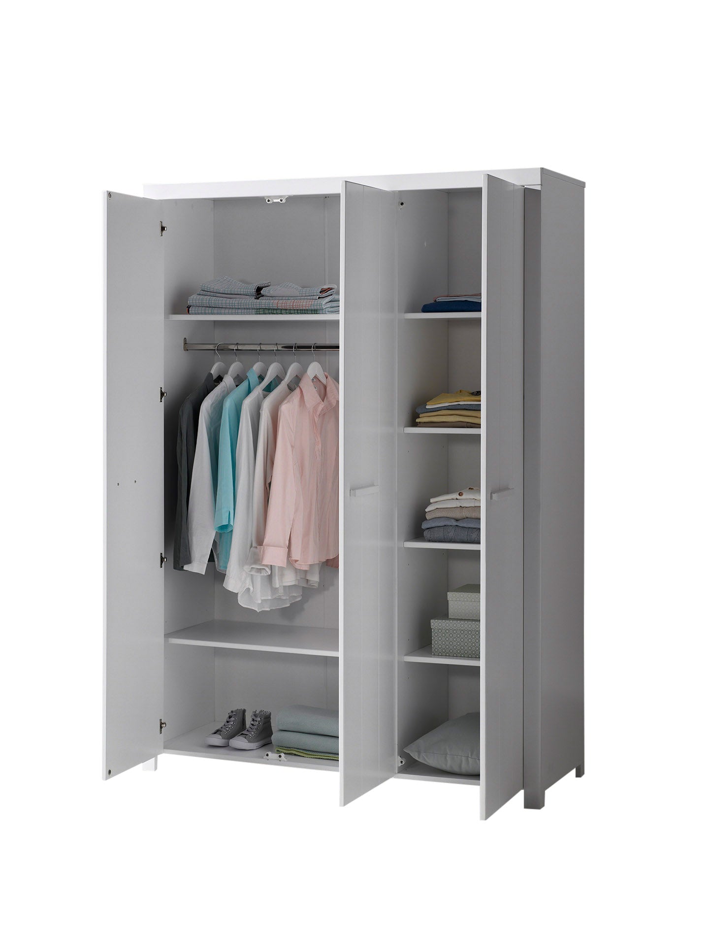 Vipack Erik Kids Single Bed With Bedside Drawer, 3 Door Wardrobe, Desk & Bookcase - White
