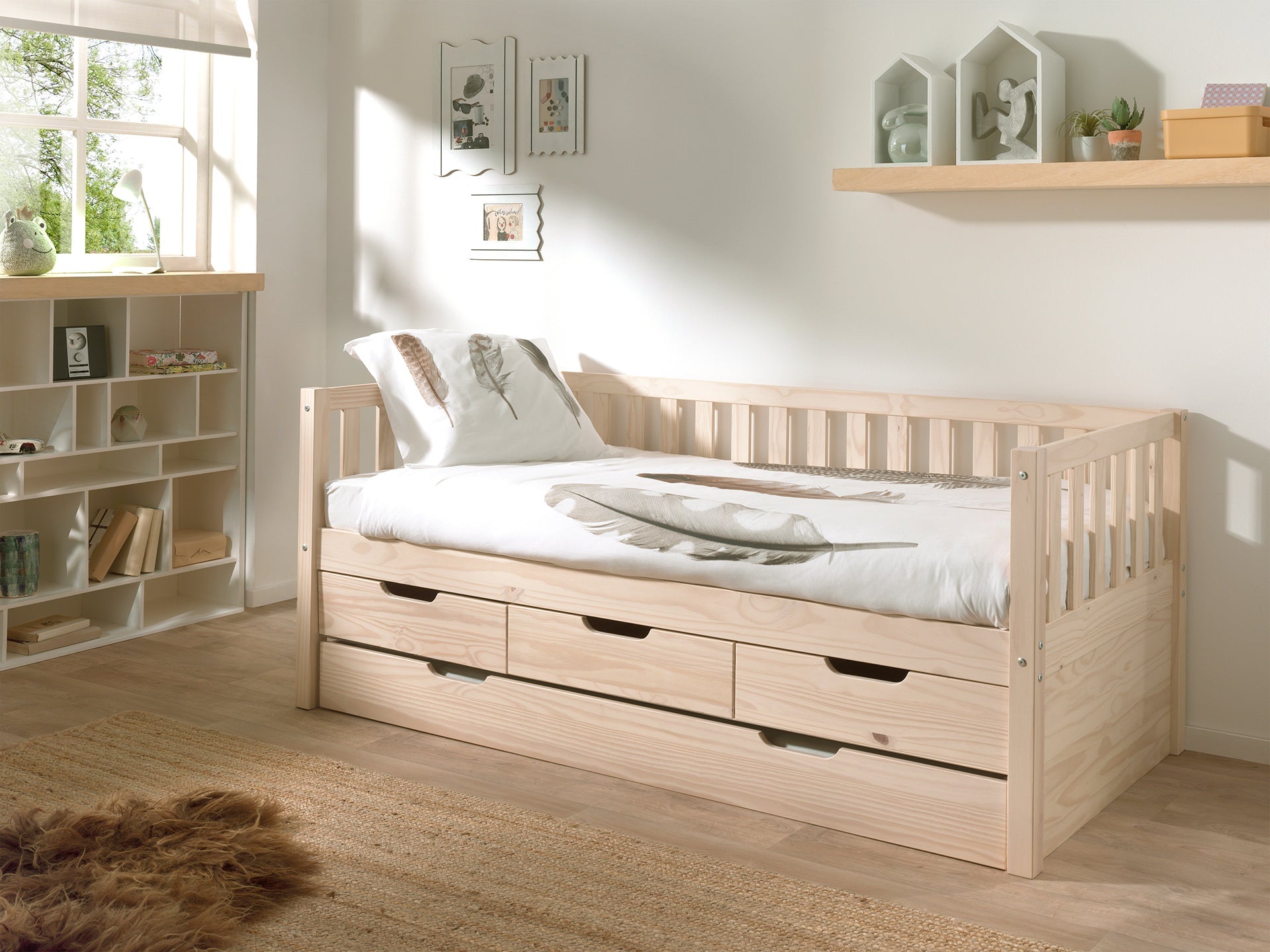 Vipack Fritz Kids Captain Bed with 3 Drawers & Trundle - Natural Pine