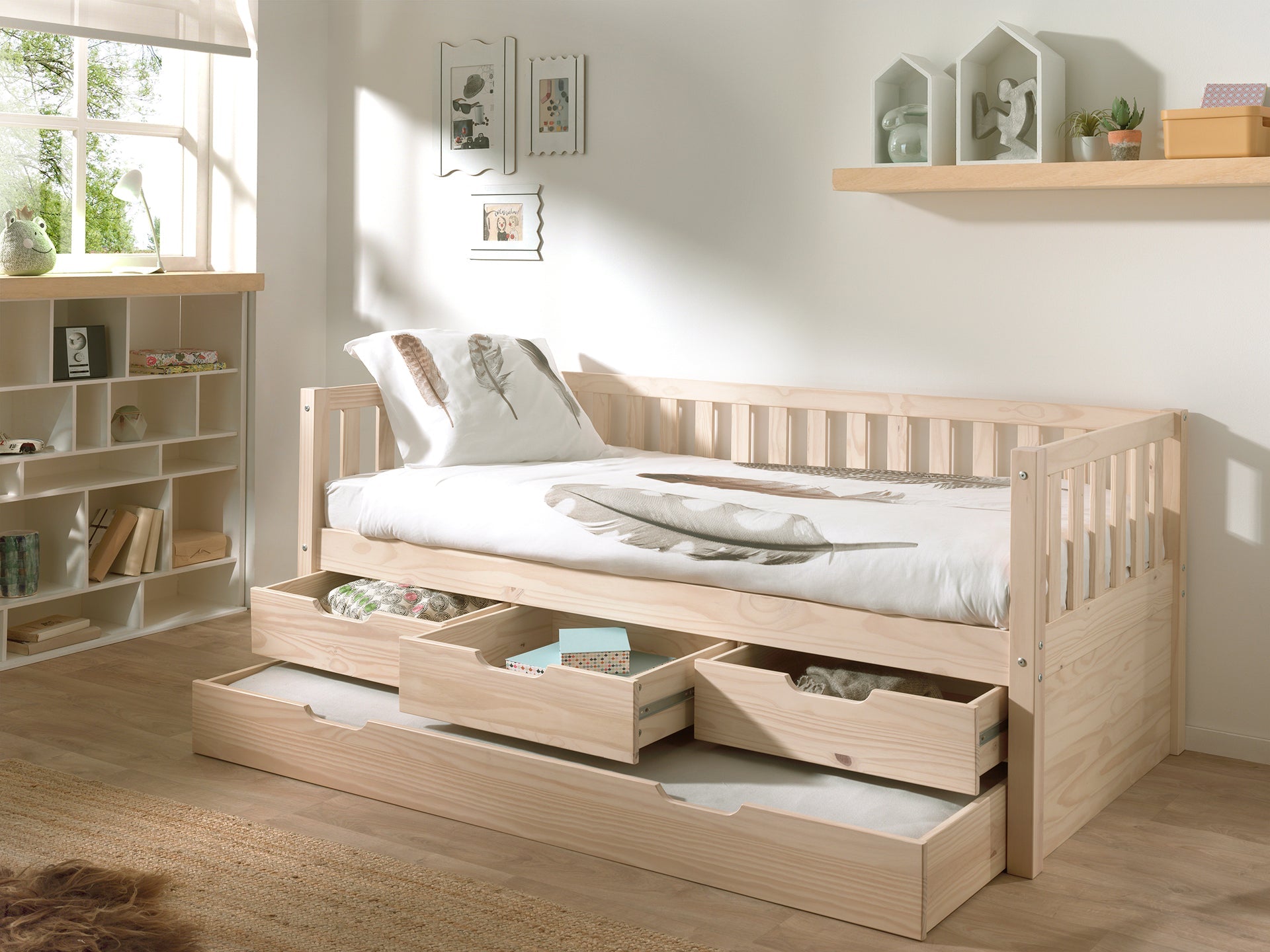 Vipack Fritz Kids Captain Bed with 3 Drawers & Trundle - Natural Pine
