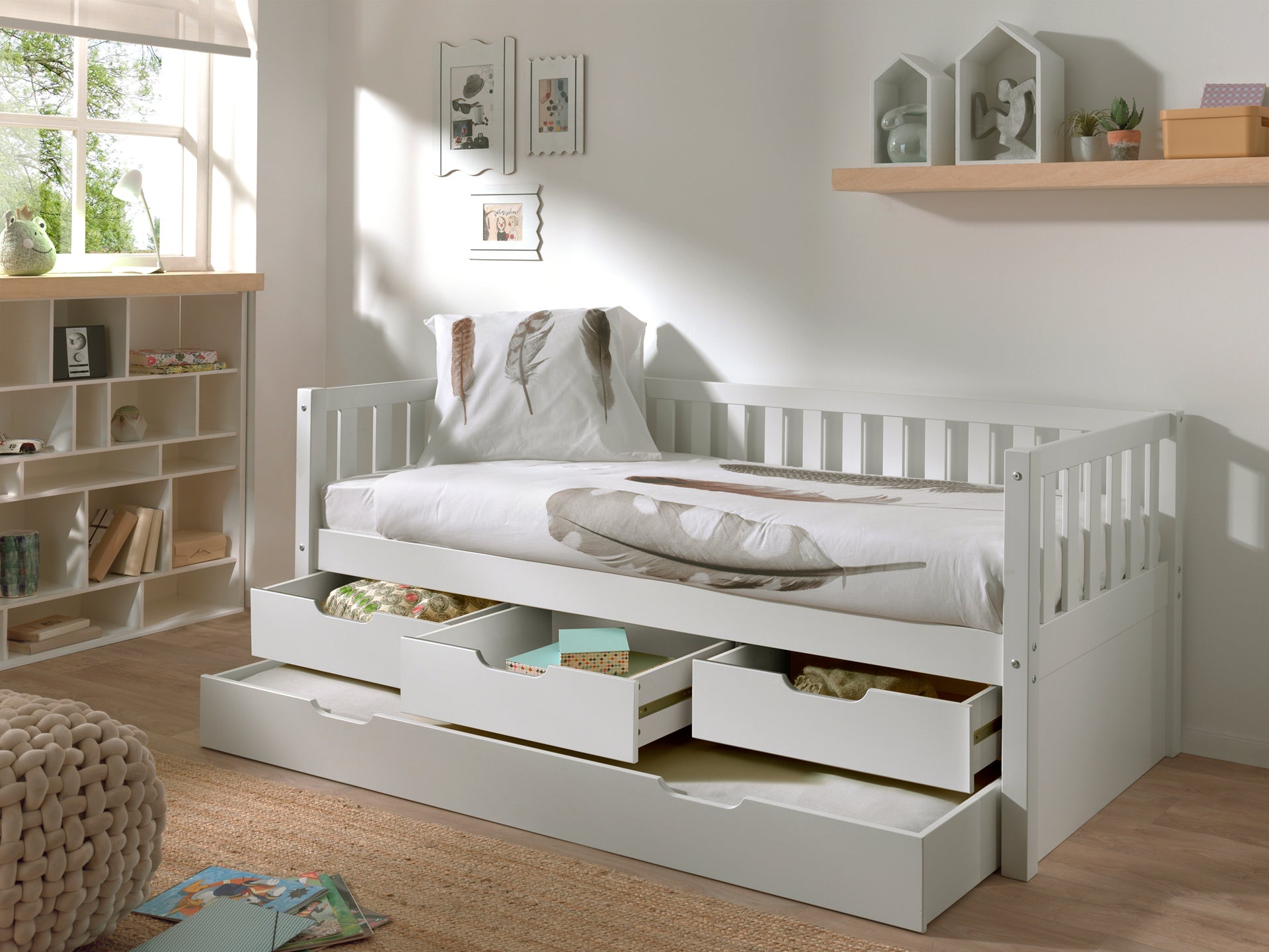 Vipack Fritz Kids Captain Bed with 3 Drawers & Trundle - White