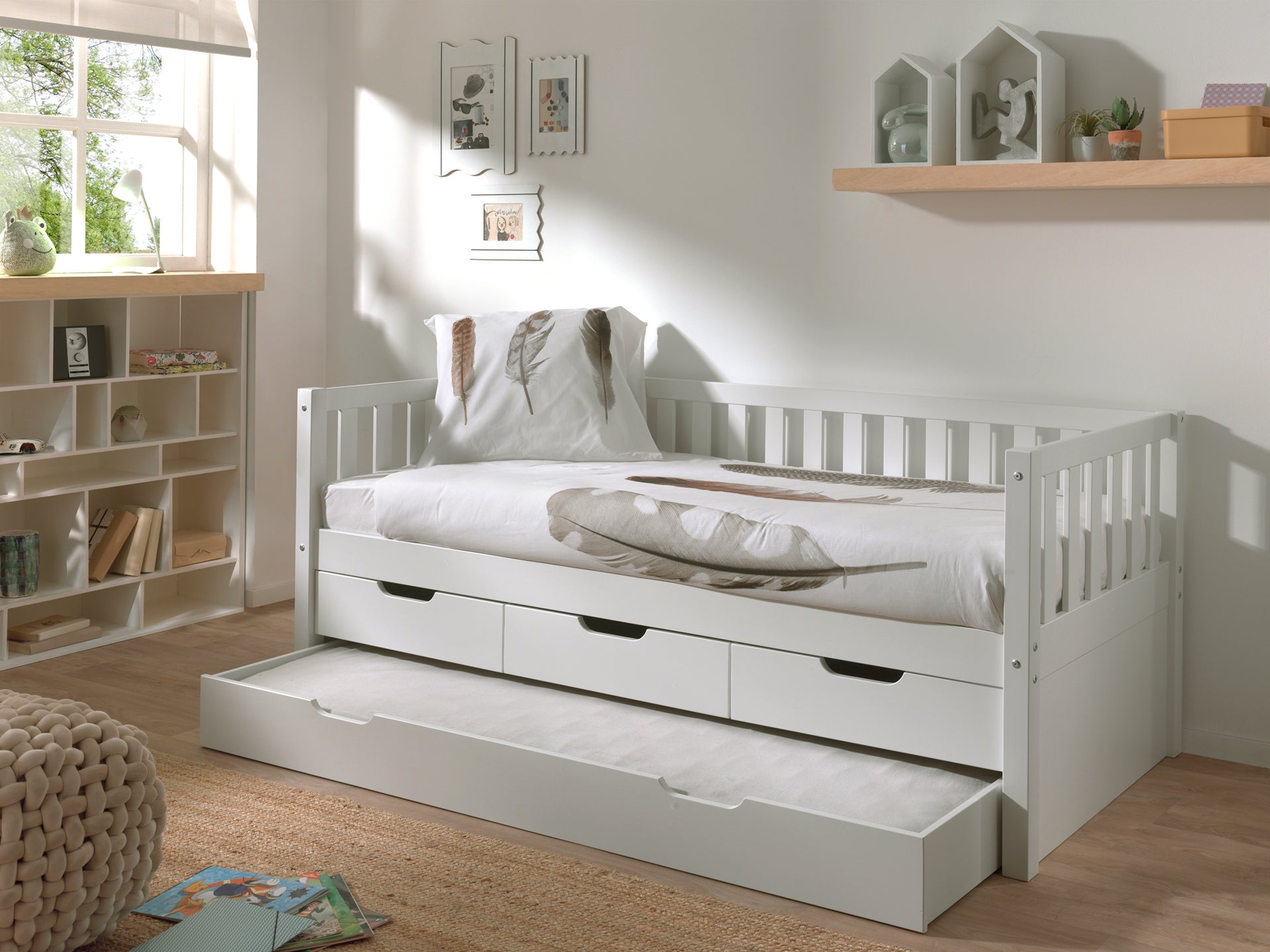 Vipack Fritz Kids Captain Bed with 3 Drawers & Trundle - White