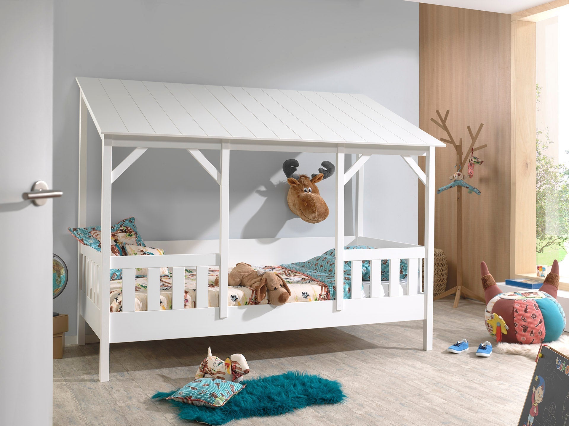 Vipack Kids House Bed with White Roof - White Frame