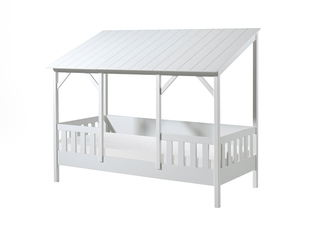Vipack Kids House Bed with White Roof & Trundle - White Frame