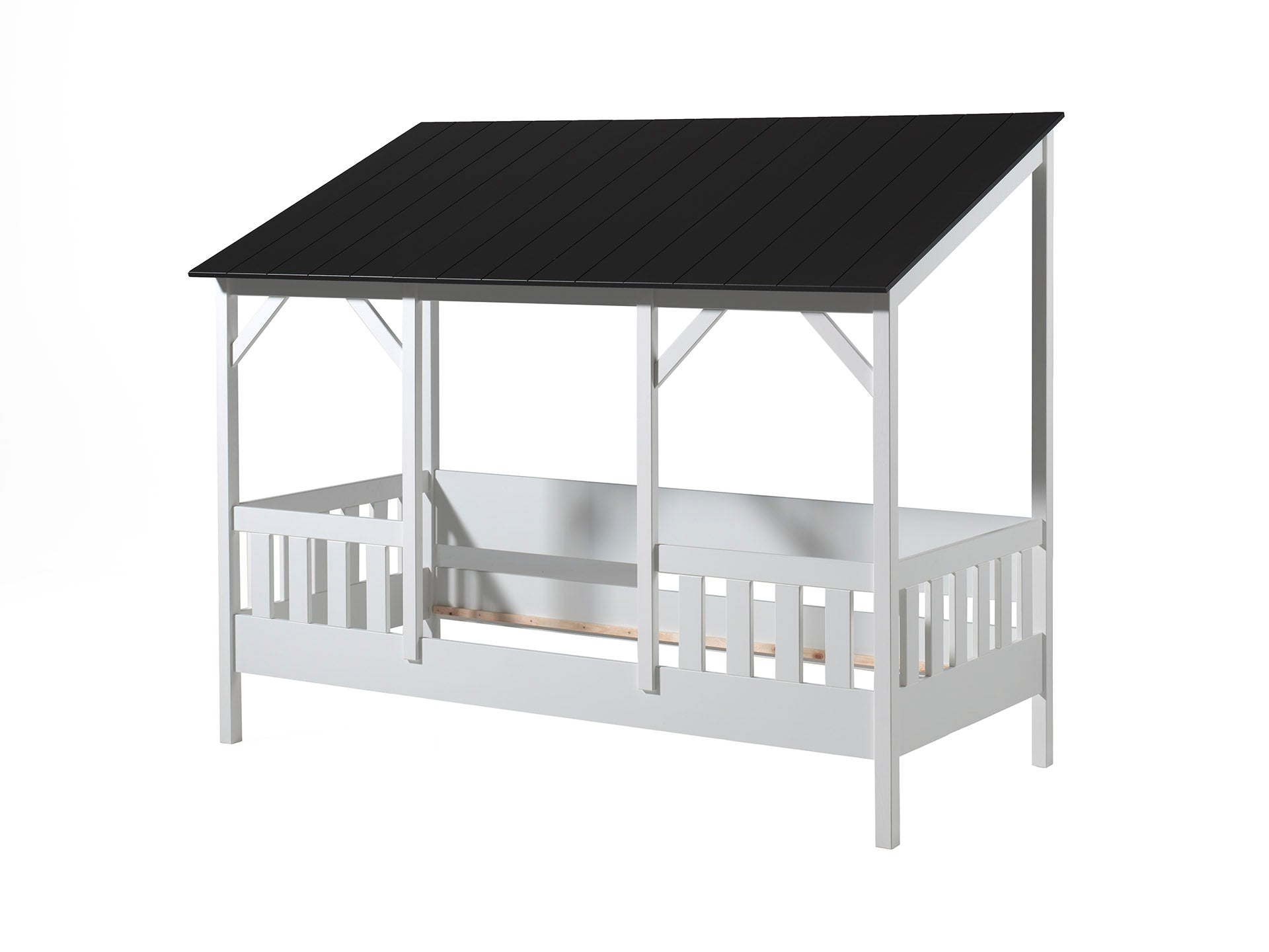 Vipack Kids House Bed with Black Roof & Trundle - White Frame