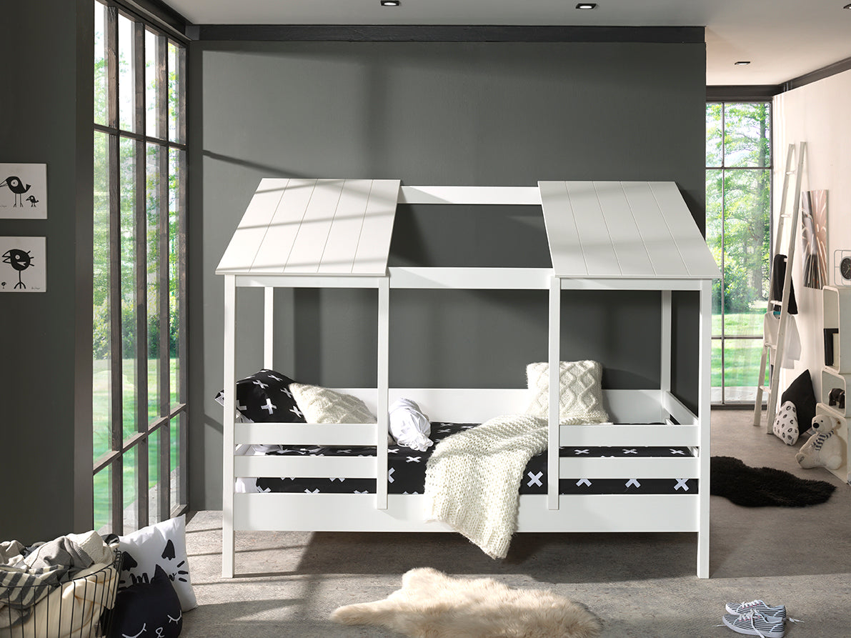 Vipack House Bed with Open Roof & Trundle - White