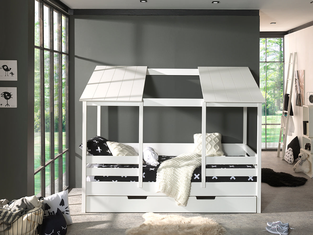 Vipack House Bed with Open Roof & Trundle - White