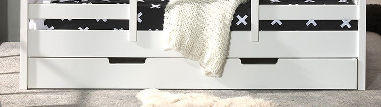 Vipack Cabin House Bed with Roof, Window, Blinds & Trundle - White